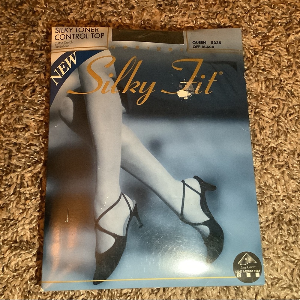 Silky Fit silky toner control top pantyhose, color off black, Queen Size